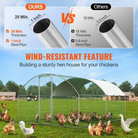 Mophorn Large Metal Chicken Coop, 9.8x12.9x6.5 ft Walk in Chicken Run for Yard with Waterproof Cover, Doom Roof Hen House with Security Lock for Outdoor and Backyard, Farm, Duck Rabbit Cage Poultry Pe