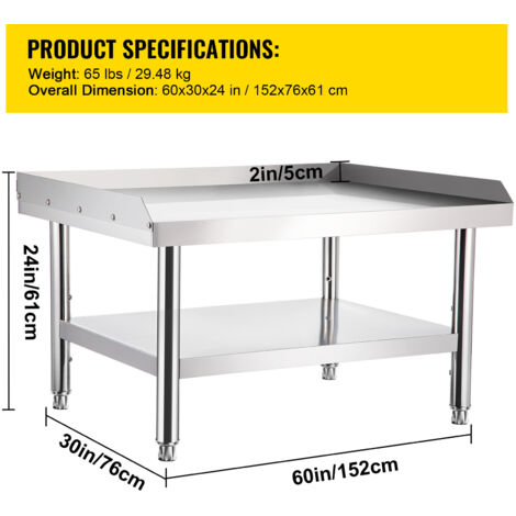 Mophorn 60"x30"x24" Stainless Steel Grill Stand, Adjustable Undershelf, Kitchen & Restaurant Equipment Table