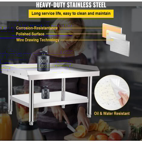 Mophorn 60"x30"x24" Stainless Steel Grill Stand, Adjustable Undershelf, Kitchen & Restaurant Equipment Table