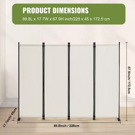 Mophorn Room Divider, 4-Panel Folding Privacy Screen for Office, Bedroom, Dining Room, Study, Freestanding, Fabric Partition, White, Stylish and Functional