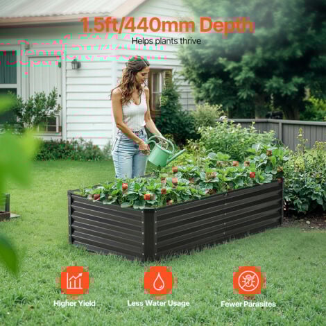 Mophorn Metal Raised Garden Bed, 6 x 3 x 1.5 ft, Galvanized, Spacious for Gardening, Dark Gray