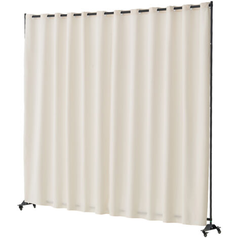 Mophorn Room Divider, Portable Panel with Wheels and Curtain, Freestanding Privacy Screen for Office, Bedroom, Dining Room, Study, Beige, Stylish and Functional