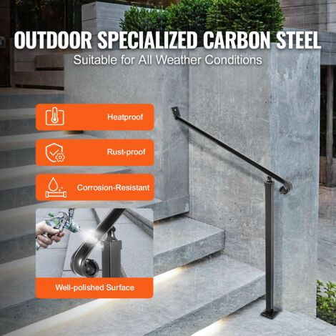 Mophorn 40mm Pipe Wrought Iron Handrail 2 Steps Handrails for Outdoor Steps Handrails Garden Railing Exterior Handrail Stair Railings for Steps with One Bolt Down Post