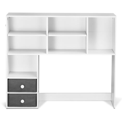 Mophorn Desktop Bookshelf, 3-Tier Storage Organizer. 37"x10"x31.1", Wood Shelf with 2 Drawers. For Office, Home & Dorm. White