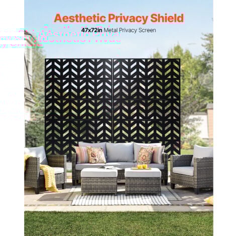 Mophorn Metal Privacy Screen, 47" W x 72" H, 5-Panel Outdoor Divider, Freestanding Steel Garden Privacy Fence for Balcony, Patio, Indoor Room, Black