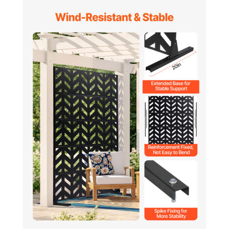 Mophorn Metal Privacy Screen, 47" W x 72" H, 5-Panel Outdoor Divider, Freestanding Steel Garden Privacy Fence for Balcony, Patio, Indoor Room, Black