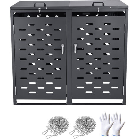Mophorn Trash Can Storage, 2 x 52.79 Gal Outdoor Waterproof Shed, Horizontal Lockable Cabinet with Chain Lid