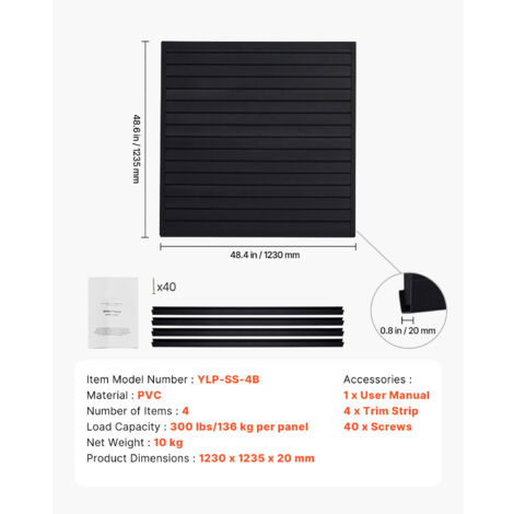 Mophorn 4x4 ft PVC Slat Wall Panel, black modular design. Easy-to-install, adjustable slatwall with coupling structure and DIY cutting options.