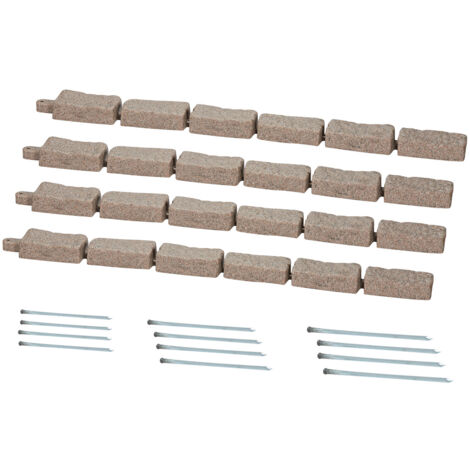 Mophorn Faux Stone Garden Edging, 46.4 x 2.2 in Realistic Lawn Border, Flexible Brick-Size Edging with Anchoring Spikes, Fade-Resistant Yard Edge for Driveways and Walkways Brown