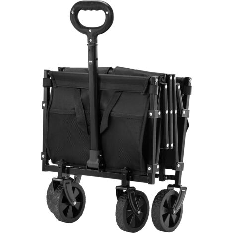 Mophorn Collapsible Wagon Carts, 120L & 225LBS Folding Wagons with All-Terrain Wheels, Durable Outdoor Utility Cart with Adjustable Handle, Portable Camping Cart for Beach, Grocery, Garden, Black