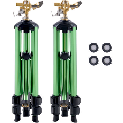 Mophorn Impact Sprinkler Set with Tripod Base, 2 Pack, Durable Tripod Sprinklers with Brass Head & G3/4" Connector, 360-Degree Wide Coverage Irrigation Sprinkler, Adjustable Height for Garden