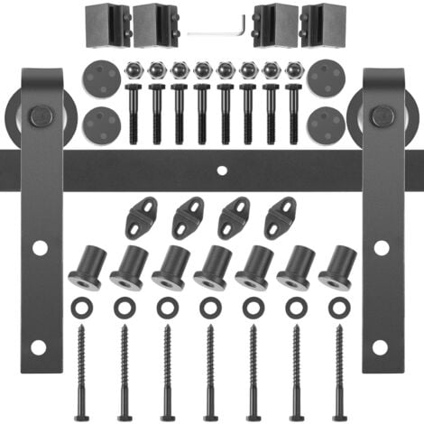 Mophorn 10FT Sliding Barn Door Hardware Kit, 330LBS Load Capacity, Carbon Steel Track and Rollers for Double Barn Doors, Fits 1.37-1.77"" Thickness & 5FT Wide Door Panels