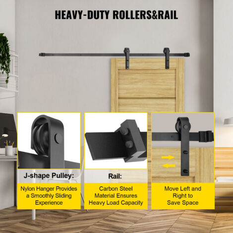 Mophorn 10FT Sliding Barn Door Hardware Kit, 330LBS Load Capacity, Carbon Steel Track and Rollers for Double Barn Doors, Fits 1.37-1.77"" Thickness & 5FT Wide Door Panels