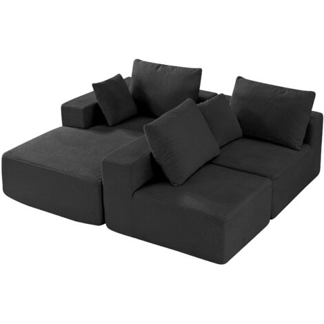 Mophorn Modular Sectional Sofa, L-Shaped Sofa with Chaise, Comfortable Sectional Couch Featuring High-Density Sponge and Corduroy Upholstery, Includes Cushions for Living Room or Bedroom, Black