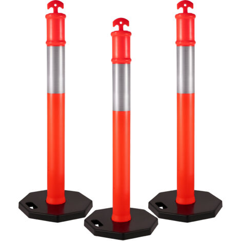 Mophorn 44-Inch Traffic Delineator Posts, Orange PE Channelizer Cones, 10-Inch Reflective Band, Portable with 16-Inch Rubber Base, Set of 3