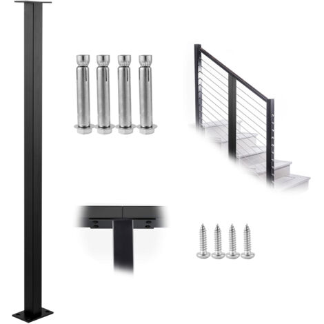 Mophorn Cable Railing Post, 36" x 1.5" x 1.5" Steel Level Deck Railing Post Without Holes, SUS304 Stainless Steel Cable Rail Post, Stair Handrail Post for DIY, 1-Pack, Black