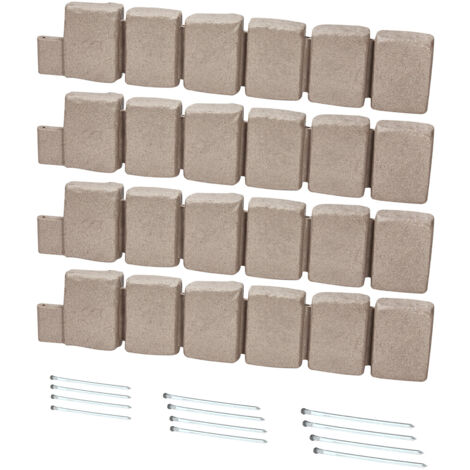 Mophorn Faux Stone Garden Edging, 47.2 x 9 in Decorative Lawn Border, Flexible Brick-Style Edging with Anchoring Spikes, Durable and Fade-Resistant for Pathways and Driveways, Beige