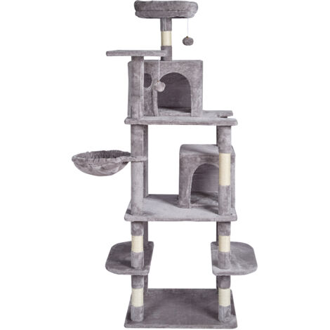 Mophorn Cat Tree for Indoor Cats, 68.5" Cat Tower with 2 Cat Condos, Sisal Scratching Post, Hammock, Top Perch, Jumping Platforms, Large Cat Furniture Activity Center with Hang Ball, Light Grey
