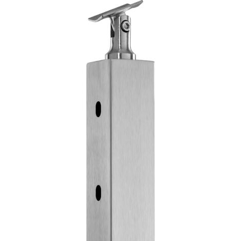 Mophorn Cable Railing Post, 42" x 2" x 2" Steel 30° Angled Hole Stair Railing Post, 12 Pre-Drilled Holes, SUS304 Stainless Steel Cable Rail Post with Horizontal and Curved Bracket, 1-Pack, Silver