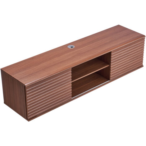 Mophorn Floating TV Stand, 60" Wall-Mounted Entertainment Unit with Adjustable Shelves & Sliding Doors, 2-Tier Storage Cabinet for Media Devices, DVD Players, Cable Boxes, Game Consoles