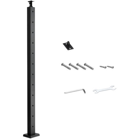 Mophorn Cable Railing Post, 42x2x2 Inch Level Deck Stair Posts, 1-Pack Stainless Steel Handrail Post, Pre-Drilled Pickets with Mounting Bracket for Stair Railings, Black