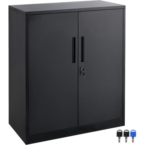 Mophorn Metal Storage Cabinet, 2 Magnetic Doors & 4 Adjustable Shelves. 200 lbs/shelf capacity. Locking steel. 42''. 3 keys. For office, garage, home. Black.