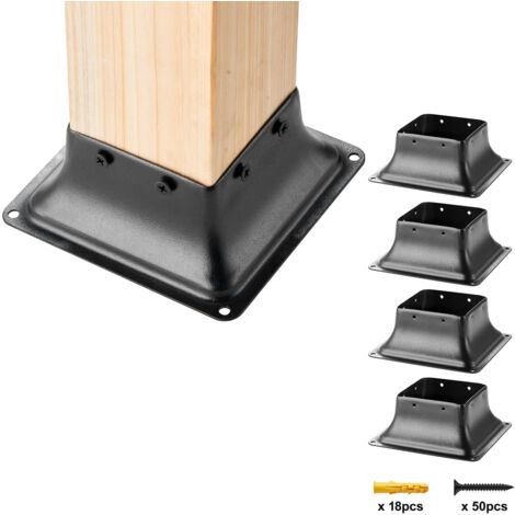 Mophorn 101.6x101.6mm Post Base 4Pcs, Internal 91x91mm Heavy Duty Powder-Coated Steel Post Bracket Fit for Standard Wood Post Anchor, Decking Post Base for Deck Porch Handrail Railing Support