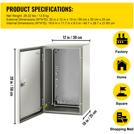 Mophorn NEMA Steel Enclosure, 20x12x10 Inch NEMA 4X Steel Electrical Box, IP66 Waterproof & Dustproof, Outdoor/Indoor Electrical Junction Box with Mounting Plate