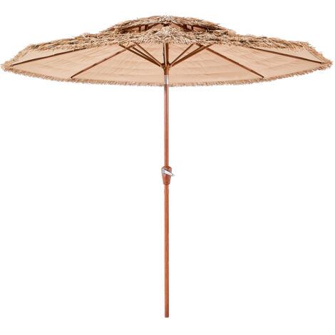 Mophorn 9 ft Tiki Umbrella with Tilt, 2-Tier Hawaiian-Style Patio Parasol Featuring PP Thatch and 8 Metal Ribs, Ideal for Beach, Poolside, Backyard, Garden, and Patio Use