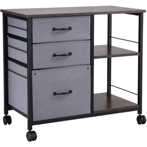 Mophorn Mobile Metal File Cabinet with 3 Fabric Drawers and 2 Open Shelves, Wooden Vertical Filing Storage Unit with Wheels for Letter, A4, Legal Size Files, Easy to Assemble, Brown