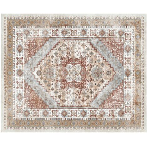 Mophorn 8 x 10 ft Large Washable Area Rug, Non-Slip and Durable Soft Carpet, Pet and Kid Friendly Vintage Indoor Rug, Ideal for Bedroom, Living Room, Kids Room, Office, Brown Red
