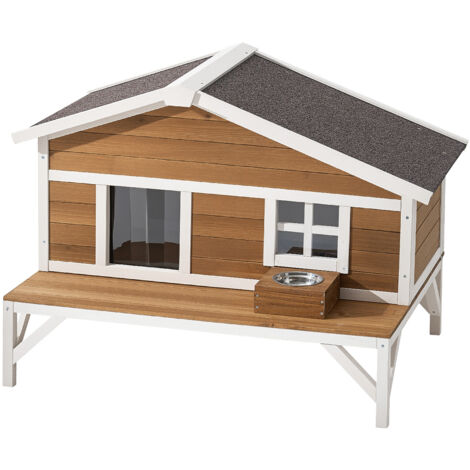 Mophorn Insulated Wooden Cat House with Foam Insulation, Elevated Design, Spacious Platform, and Waterproof Shelter for Indoor and Outdoor Use, Ideal for Cats During Winter, 43.5x33.5x31 in