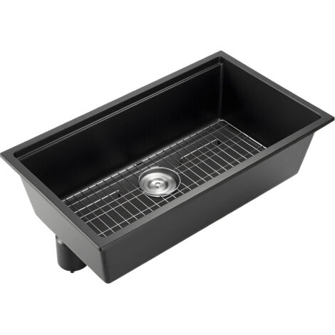Mophorn 84 cm Kitchen Sink Workstation, Undermount Granite Sink, Drop-In Single Bowl Basin with Accessories, Ideal for RVs, Prep Kitchens, and Bars (Black)