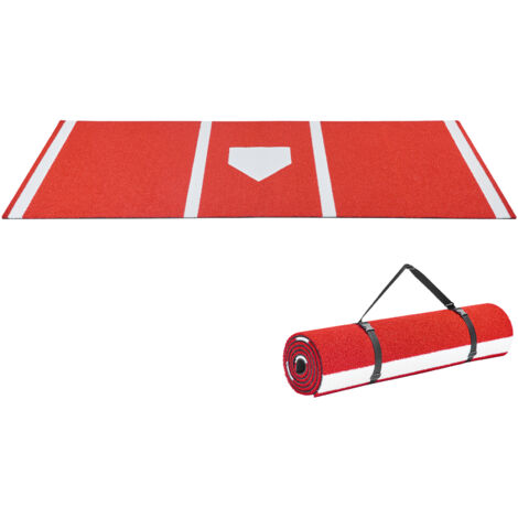 Mophorn Baseball Hitting Mat, 300x116cm Batting Cage Mat, Batters Box Turf Mats, Softball Practice Mat with Home Plate and Durable Turf, Portable Training Tool for Indoor and Outdoor Use, Red