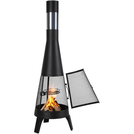 Mophorn 20 Inch Outdoor Wood Burning Chiminea, Conical Fireplace for BBQ & Heating, Outdoor Fire Pit with Grill Mesh, Chimney Cover & Rust-Resistant Lid, Ideal for Patio, Garden, Backyard