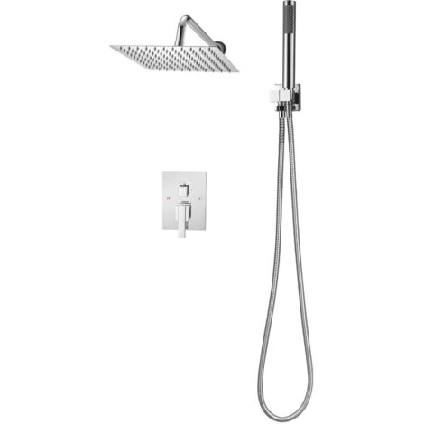 Mophorn Wall-Mounted Shower System with 10-Inch Square Rain Shower Head and Handheld Spray, Bathroom Fixture Set with Brass Valve and Chrome Finish