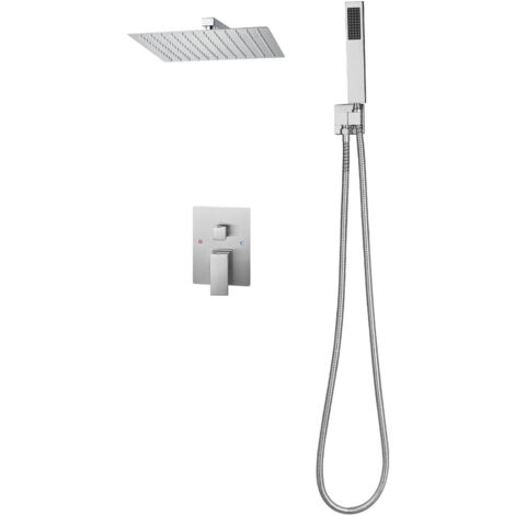 Mophorn Wall-Mounted Shower System with 12-Inch Square Rain Shower Head and Handheld Spray, Bathroom Fixtures Featuring Brass Valve and Trim Kit, Brushed Nickel Finish