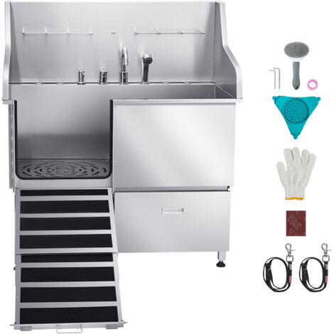 Mophorn Stainless Steel Pet Grooming Tub with Ramp, Faucet, Showerhead, and Soap Holder for Washing Small, Medium, and Large Pets (Left Door)