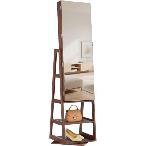 Mophorn 360° Rotating Jewelry Cabinet, 1550 mm Tall, Full-Length Mirror with Storage, Freestanding Jewelry Organizer with Lockable Door, Accessory Pouches, and Shelves