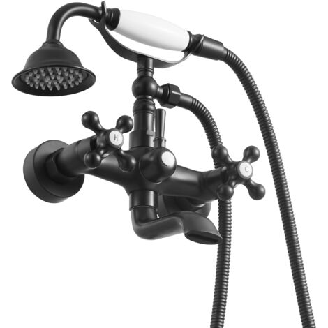 Mophorn Wall-Mounted Clawfoot Tub Faucet with Handheld Shower, Matte Black Vintage Bathtub Filler Kit Featuring Adjustable Swing Arms and 360° Rotating Spout