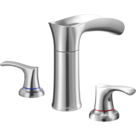 Mophorn Roman Tub Faucet, 3-Hole Waterfall Bathtub Faucet, Zinc Alloy Bath Faucet Set with Dual Handles, Deck-Mounted Tub Faucet for Pet Cleaning and Adult Bathing, Silver, Waterfall Spout Style