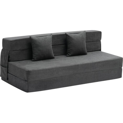 Mophorn Folding Sofa Bed, 3-in-1 Convertible Couch Bed, 25D High-Density Memory Foam, Washable Cover, 2 Pillows, Futon, Dark Grey (Queen)