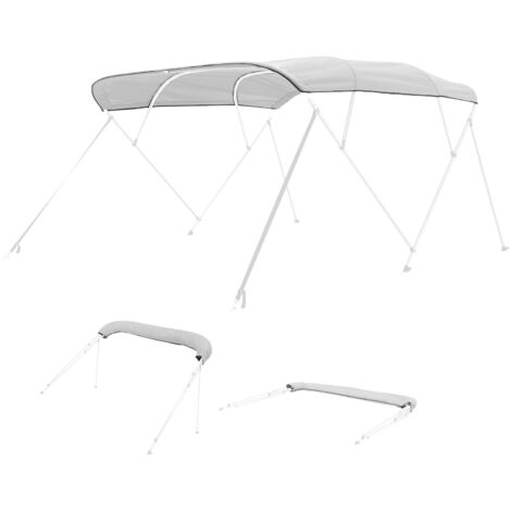 Mophorn 4 Bow Boat Bimini Top, Durable 600D Polyester Canopy, Water-Resistant and UV Protection Awning with Storage Bag, Replacement Cover, 96"Lx(97"-103")W, Light Grey (1/5)