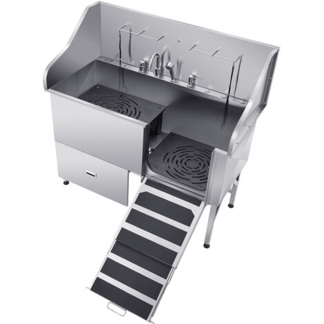 Mophorn Stainless Steel Pet Grooming Tub with Ramp, 154.94 cm Washing Station for Small, Medium, and Large Pets, Includes Faucet, Showerhead, Water Filter Board, and Leash (Right Door)