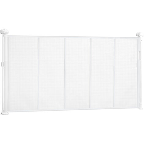 Mophorn Retractable Baby Gate, 870 mm Height, Adjustable Width up to 1400 mm, Mesh Barrier for Children and Pets, Simple Installation for Indoor Use in Stairs, Doorways, and Playrooms, White