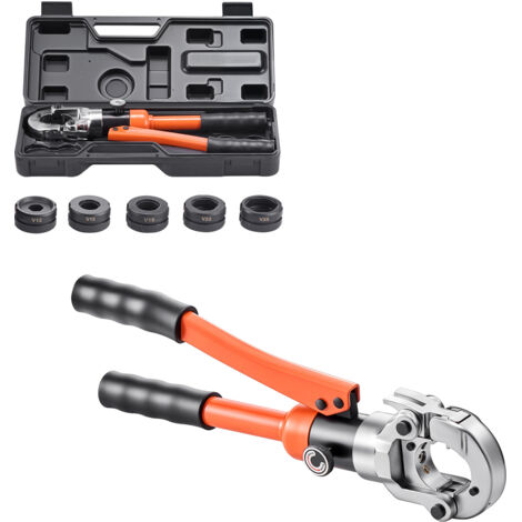 Mophorn Hydraulic Pipe Crimping Tool, Stainless Steel Tube Fittings Crimper with V12, V15, V18, V22, V28 Jaws & Carrying Case, Press Tool Kit for Plumbing Maintenance and Installations