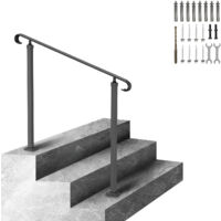 Mophorn Wrought Iron Handrail, Fit 2 or 3 Steps Outdoor Stair Railing, Adjustable Front Porch Hand Rail, Black Transitional Hand railings for Concrete Steps or Wooden Stairs with Installation Kit