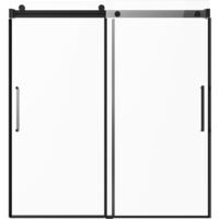 Mophorn Frameless Sliding Bathtub Door, 56-60” W x 60” H, Double Sliding Tub Door, Clear Tempered Glass, Stainless Steel Handle, Black
