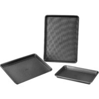 Mophorn 3-Piece Baking Pans Set, Nonstick Carbon Steel Sheets & Trays, Silicone Handles, Stackable Oven Bakeware