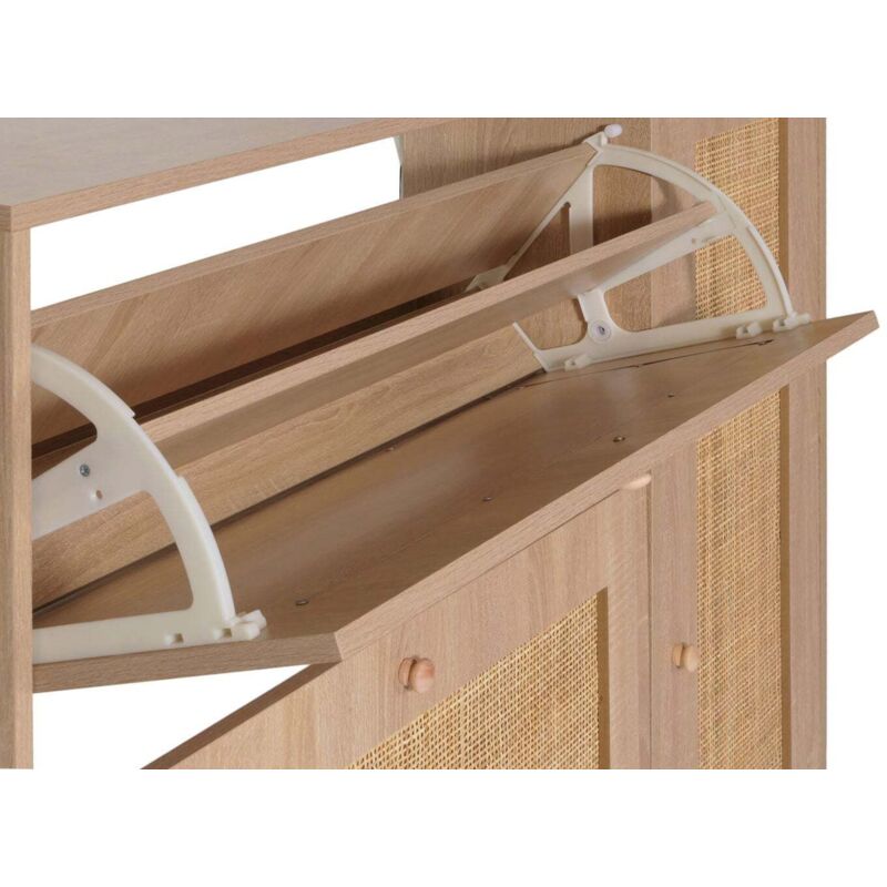 Scarpiera in rattan MCW-M37, 3 scomparti ribaltabili 2 ripiani